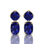 Blue Sapphire Drop Dangle Gold Plated Earrings