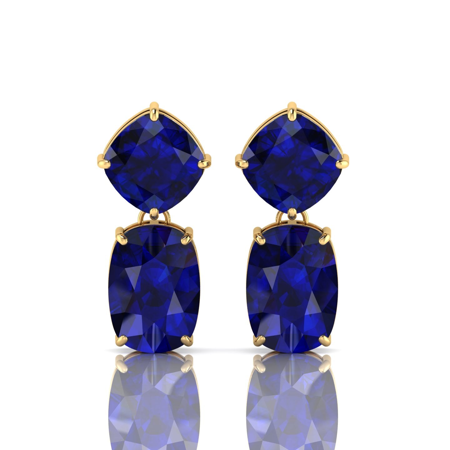 Blue Sapphire Drop Dangle Gold Plated Earrings