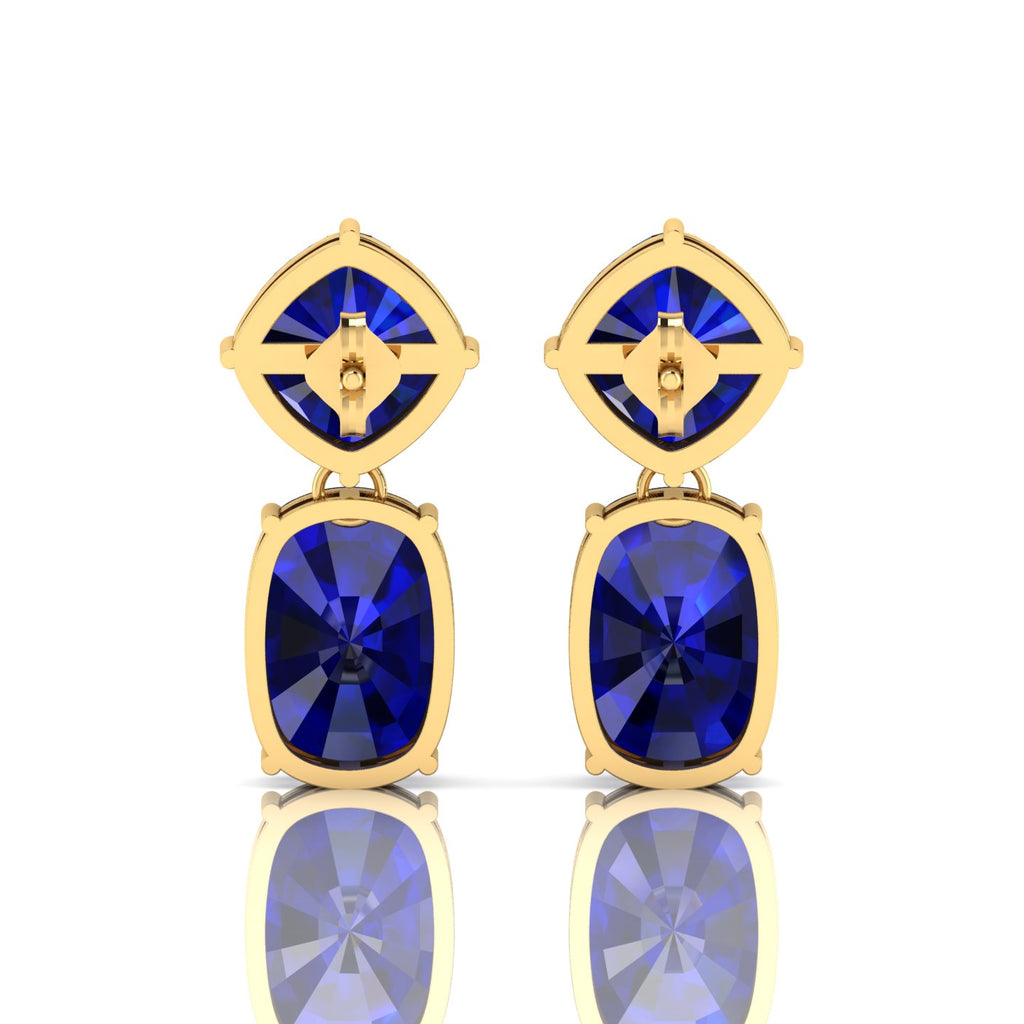 Blue Sapphire Drop Dangle Gold Plated Earrings