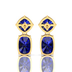 Blue Sapphire Drop Dangle Gold Plated Earrings
