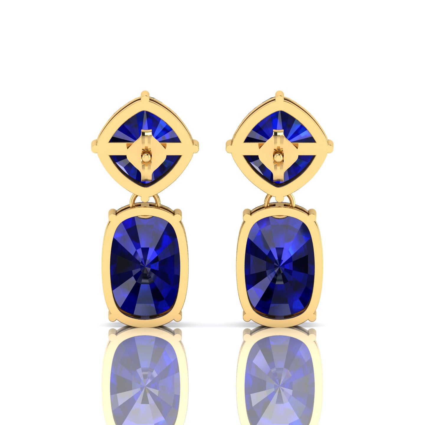 Blue Sapphire Drop Dangle Gold Plated Earrings