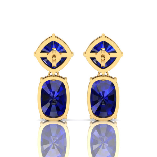 Blue Sapphire Drop Dangle Gold Plated Earrings