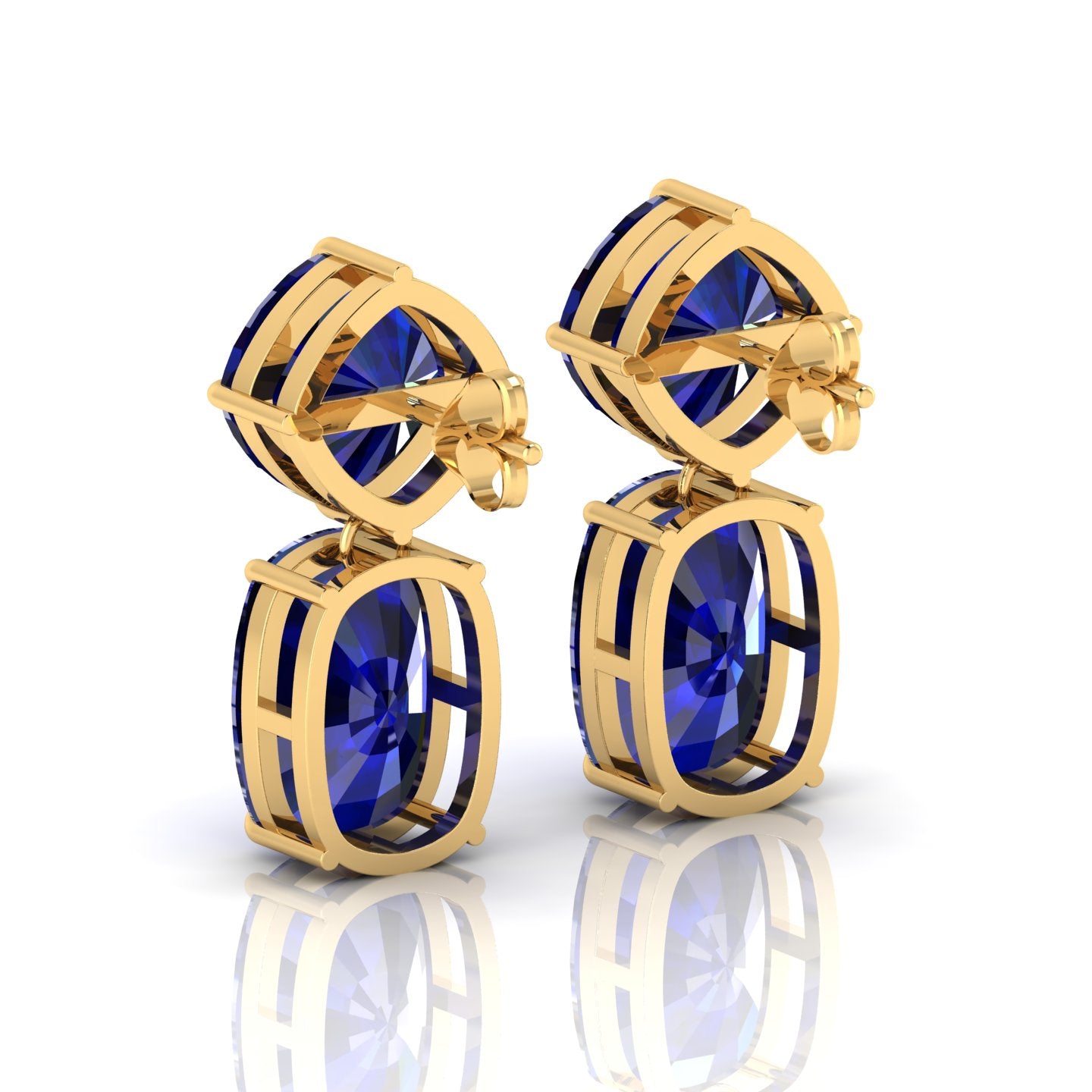 Blue Sapphire Drop Dangle Gold Plated Earrings