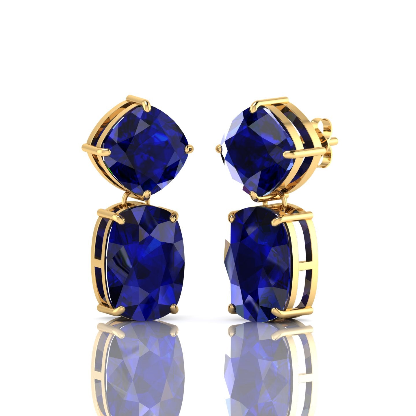 Blue Sapphire Drop Dangle Gold Plated Earrings