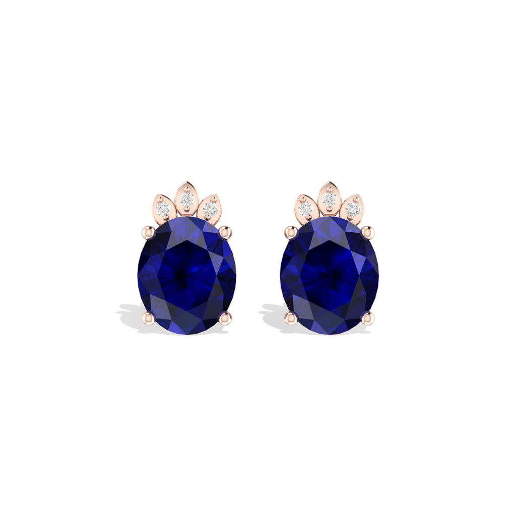 Rose Gold Plated Blue Sparkling Halo Stud Earrings