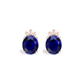 Rose Gold Plated Blue Sparkling Halo Stud Earrings