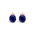 Rose Gold Plated Blue Sparkling Halo Stud Earrings