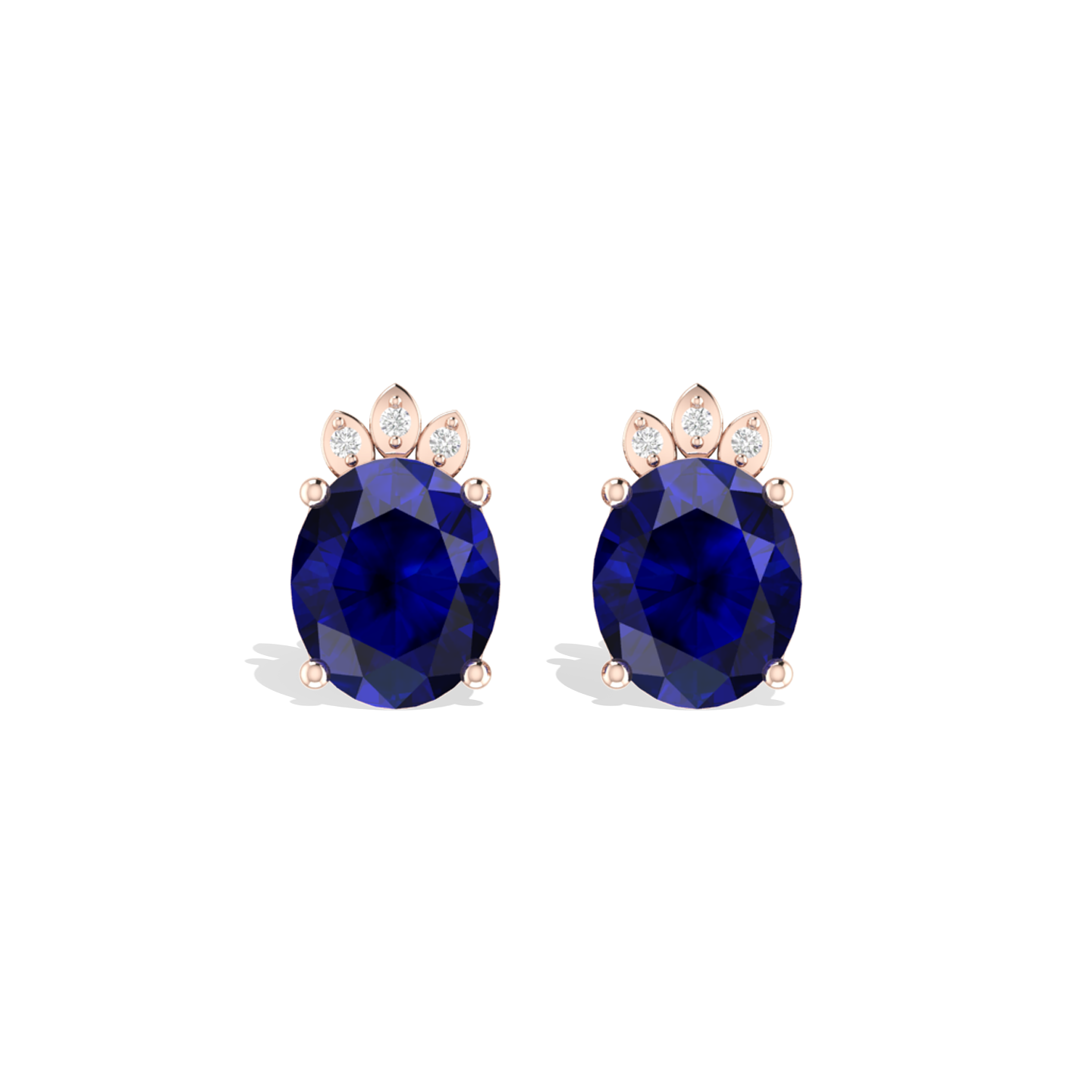 Rose Gold Plated Blue Sparkling Halo Stud Earrings