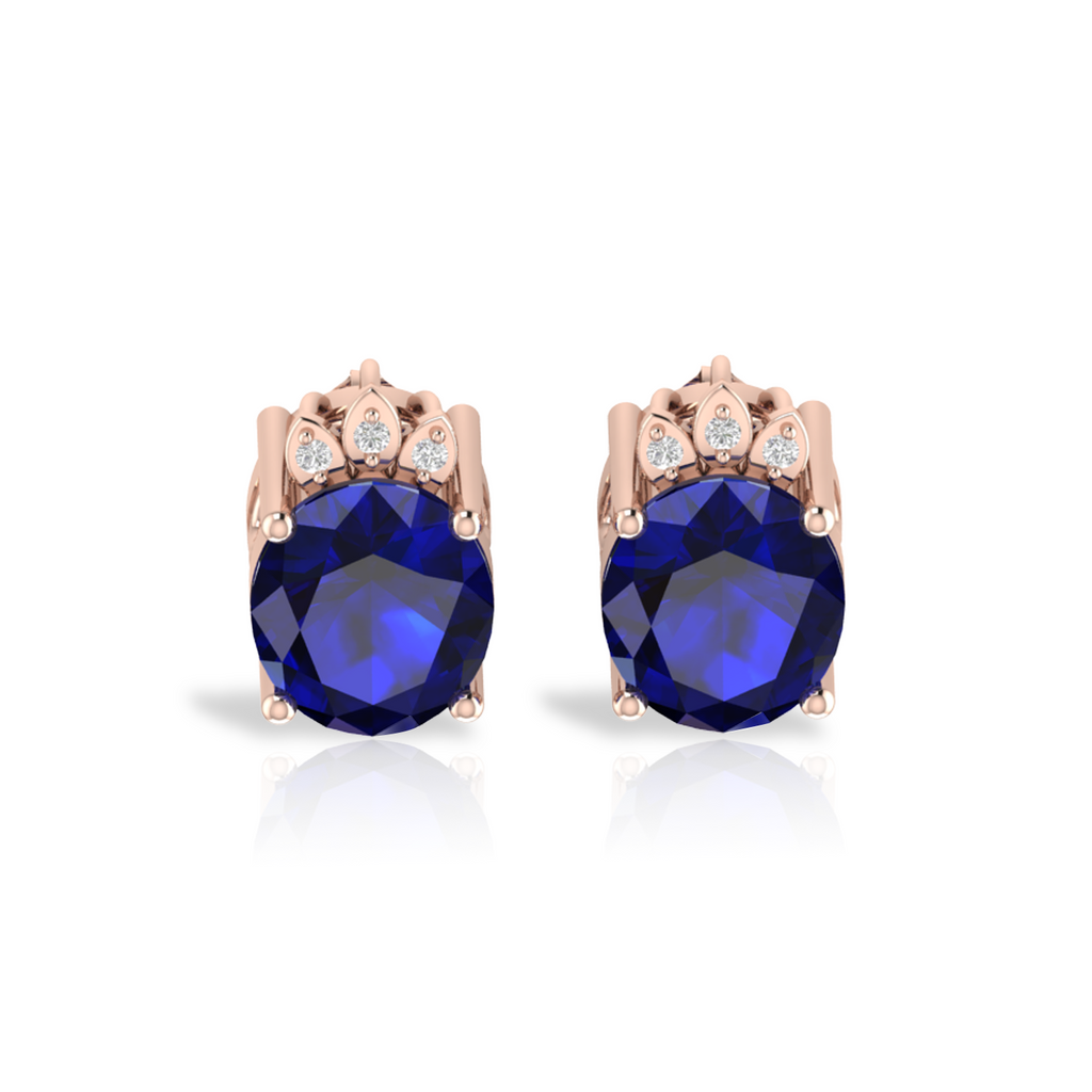 Rose Gold Plated Blue Sparkling Halo Stud Earrings
