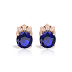 Rose Gold Plated Blue Sparkling Halo Stud Earrings