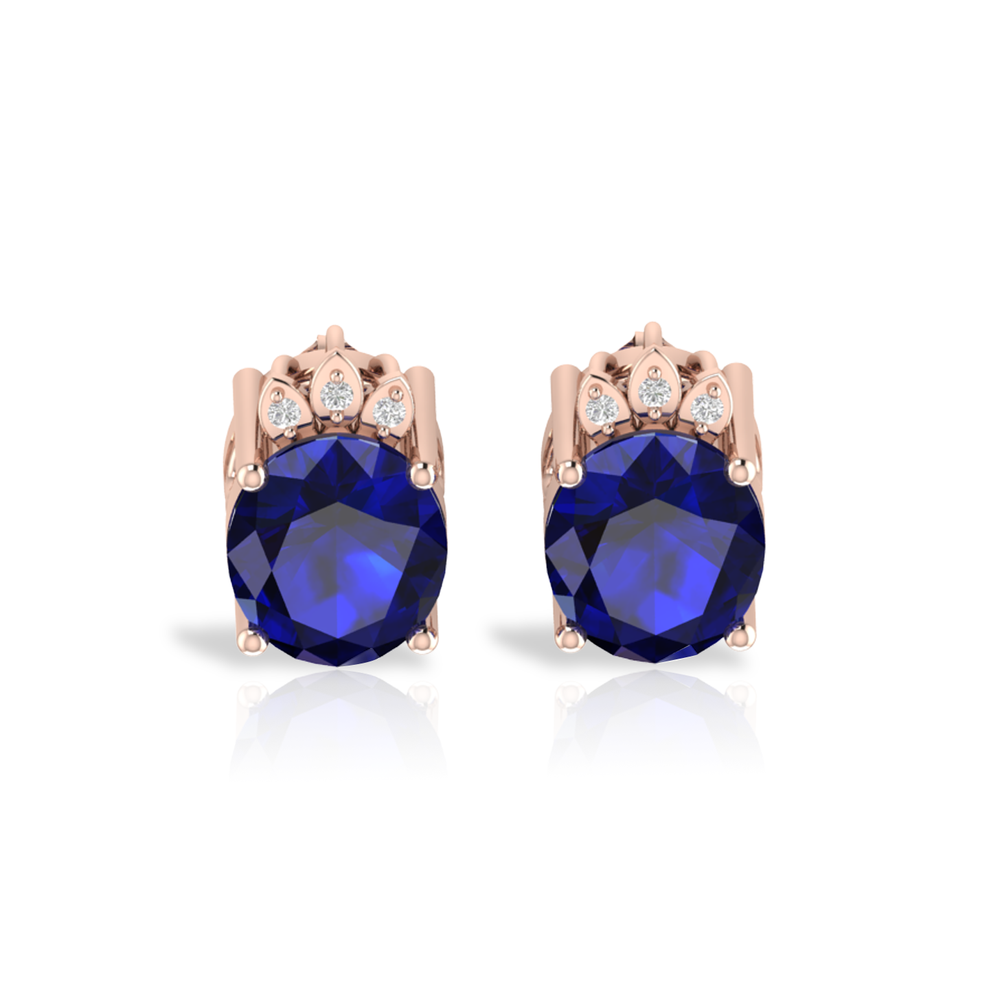 Rose Gold Plated Blue Sparkling Halo Stud Earrings