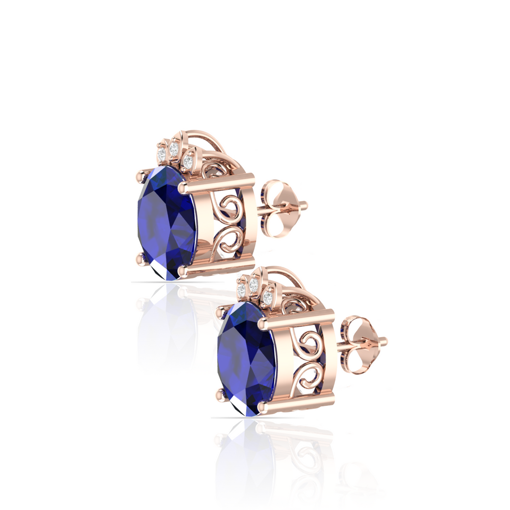 Rose Gold Plated Blue Sparkling Halo Stud Earrings