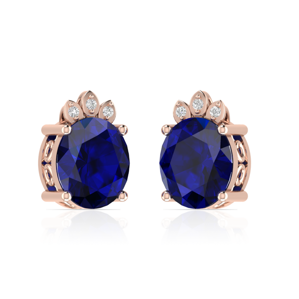 Rose Gold Plated Blue Sparkling Halo Stud Earrings