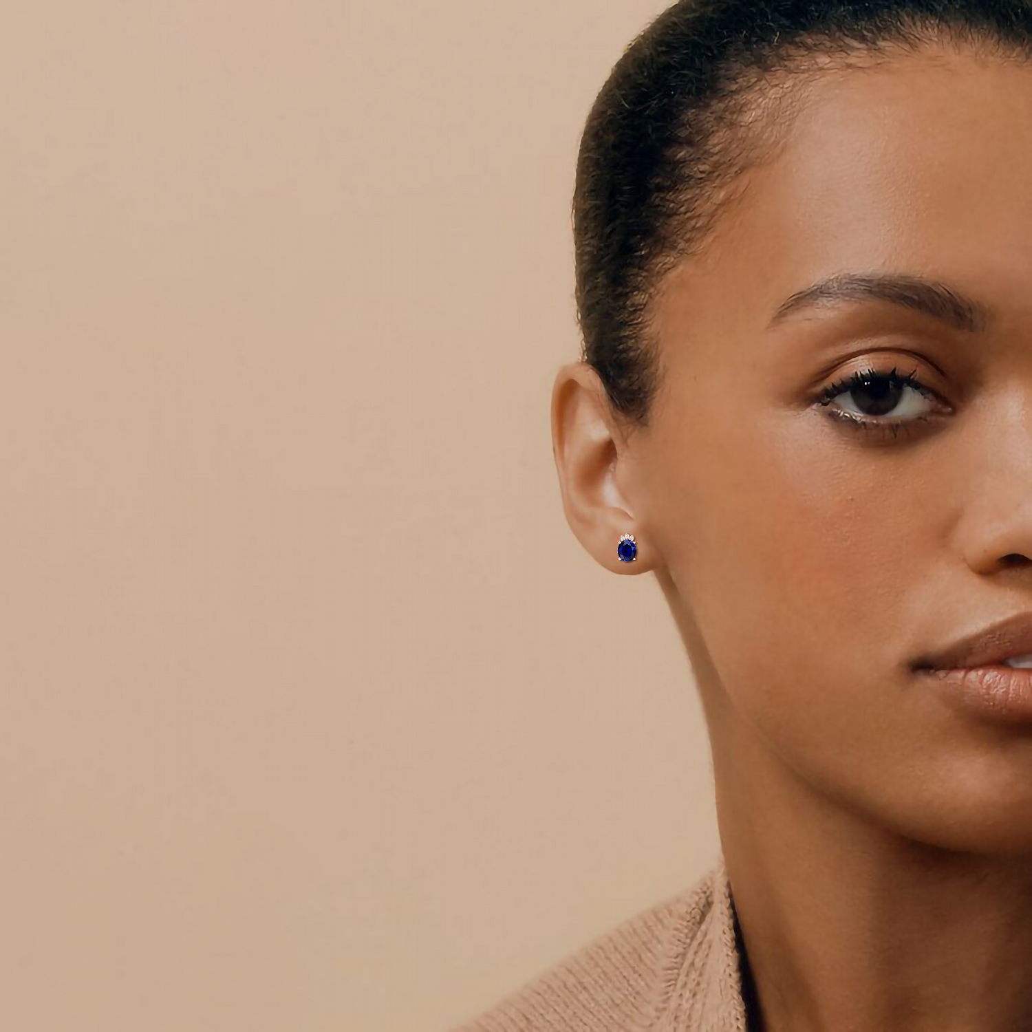 Rose Gold Plated Blue Sparkling Halo Stud Earrings