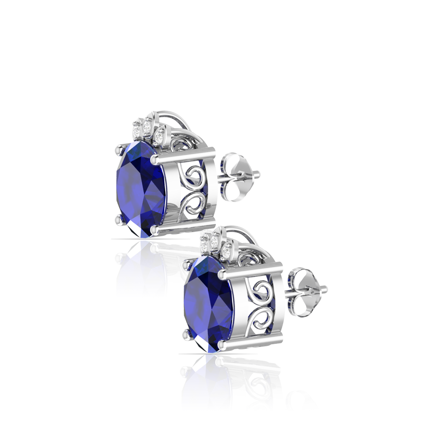 Blue Sparkling Halo 925 Silver Stud Earrings