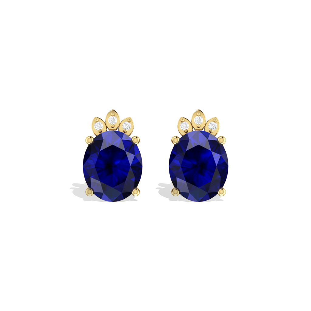 Blue Sparkling Halo Gold Plated Stud Earrings