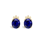 Blue Sparkling Halo Gold Plated Stud Earrings