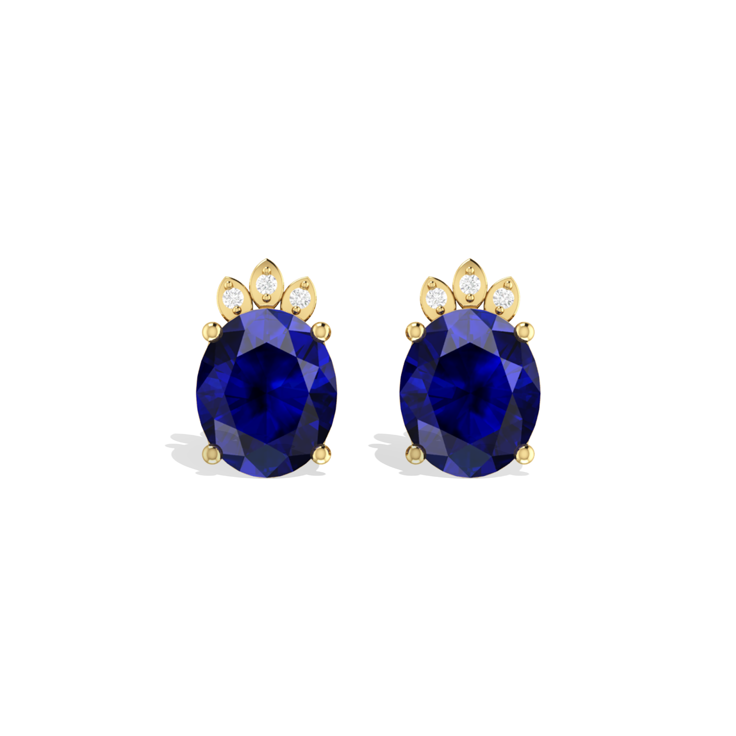 Blue Sparkling Halo Gold Plated Stud Earrings