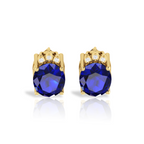 Blue Sparkling Halo Gold Plated Stud Earrings