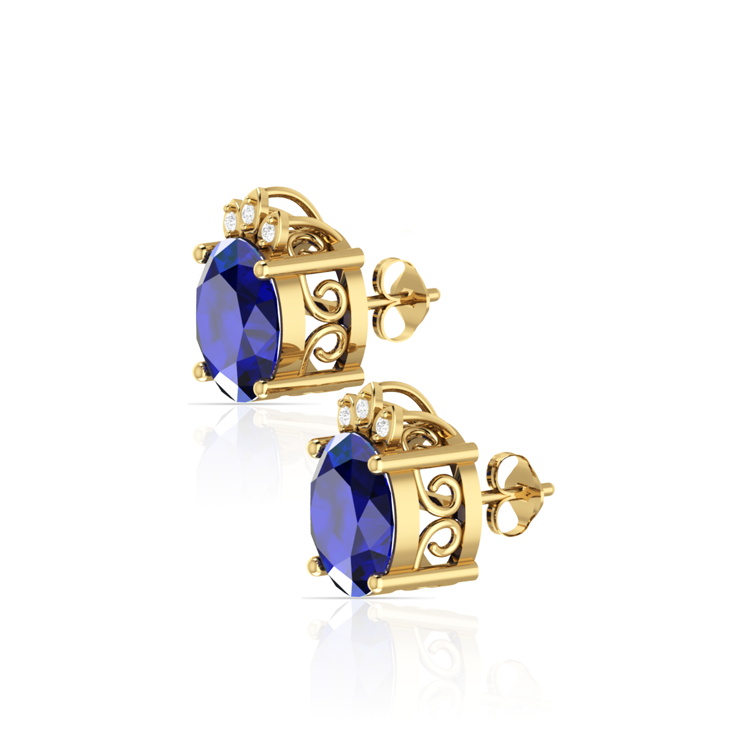 Blue Sparkling Halo Gold Plated Stud Earrings