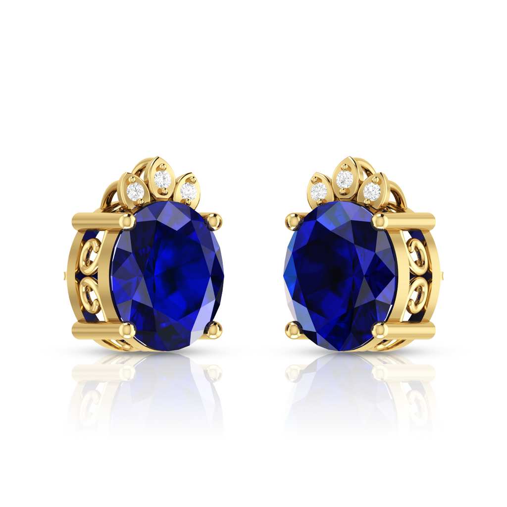 Blue Sparkling Halo Gold Plated Stud Earrings
