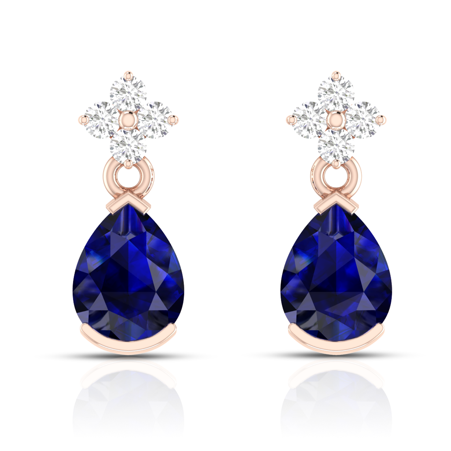 Blue Rose Gold Plated Pear Diamond Earring
