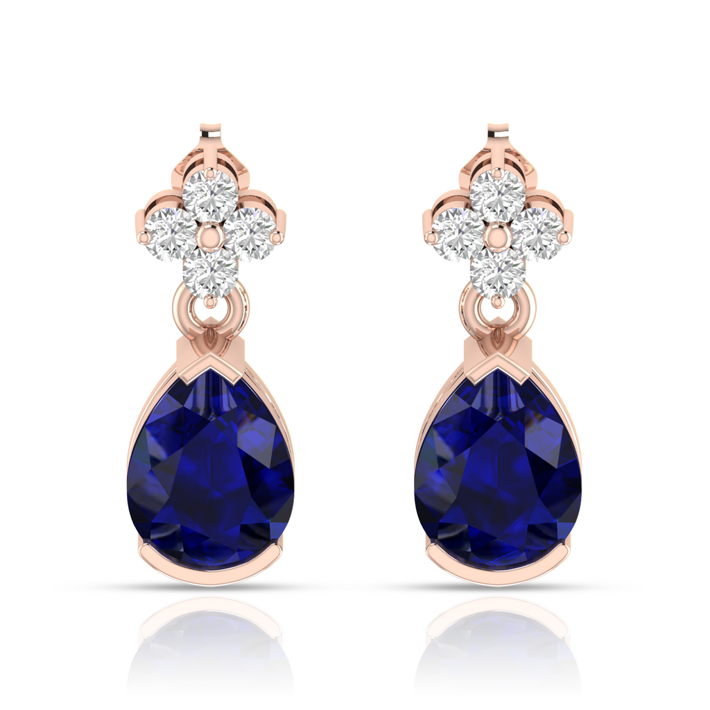 Blue Rose Gold Plated Pear Diamond Earring