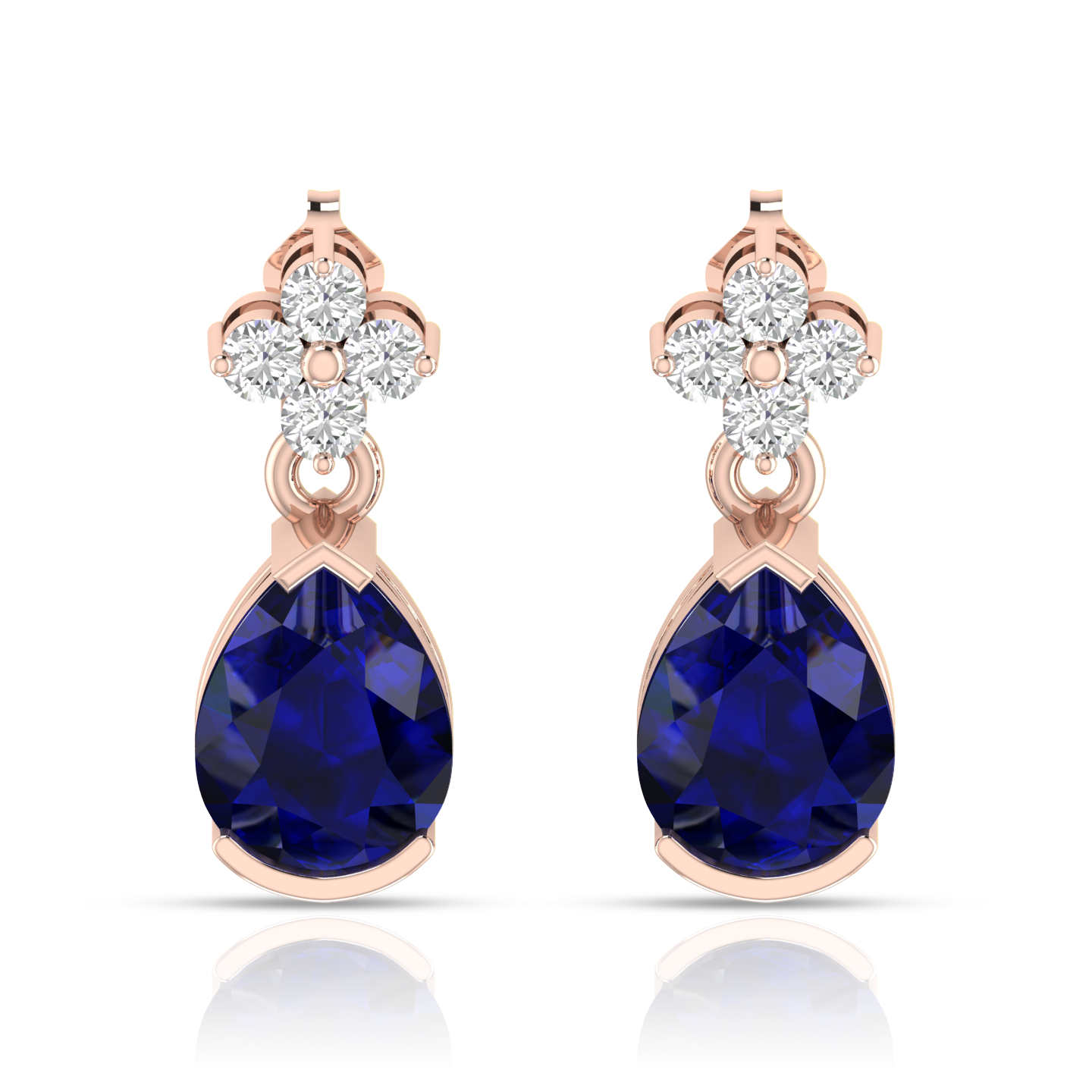 Blue Rose Gold Plated Pear Diamond Earring