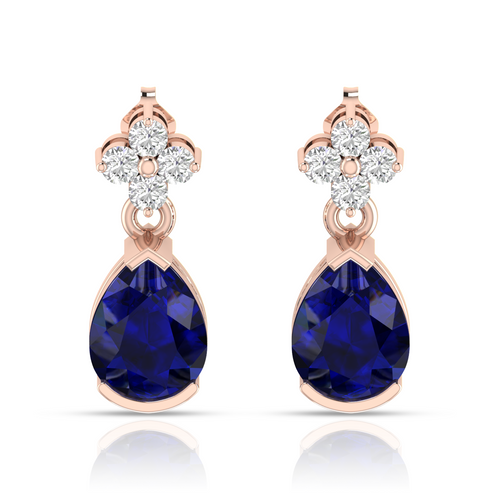 Blue Rose Gold Plated Pear Diamond Earring