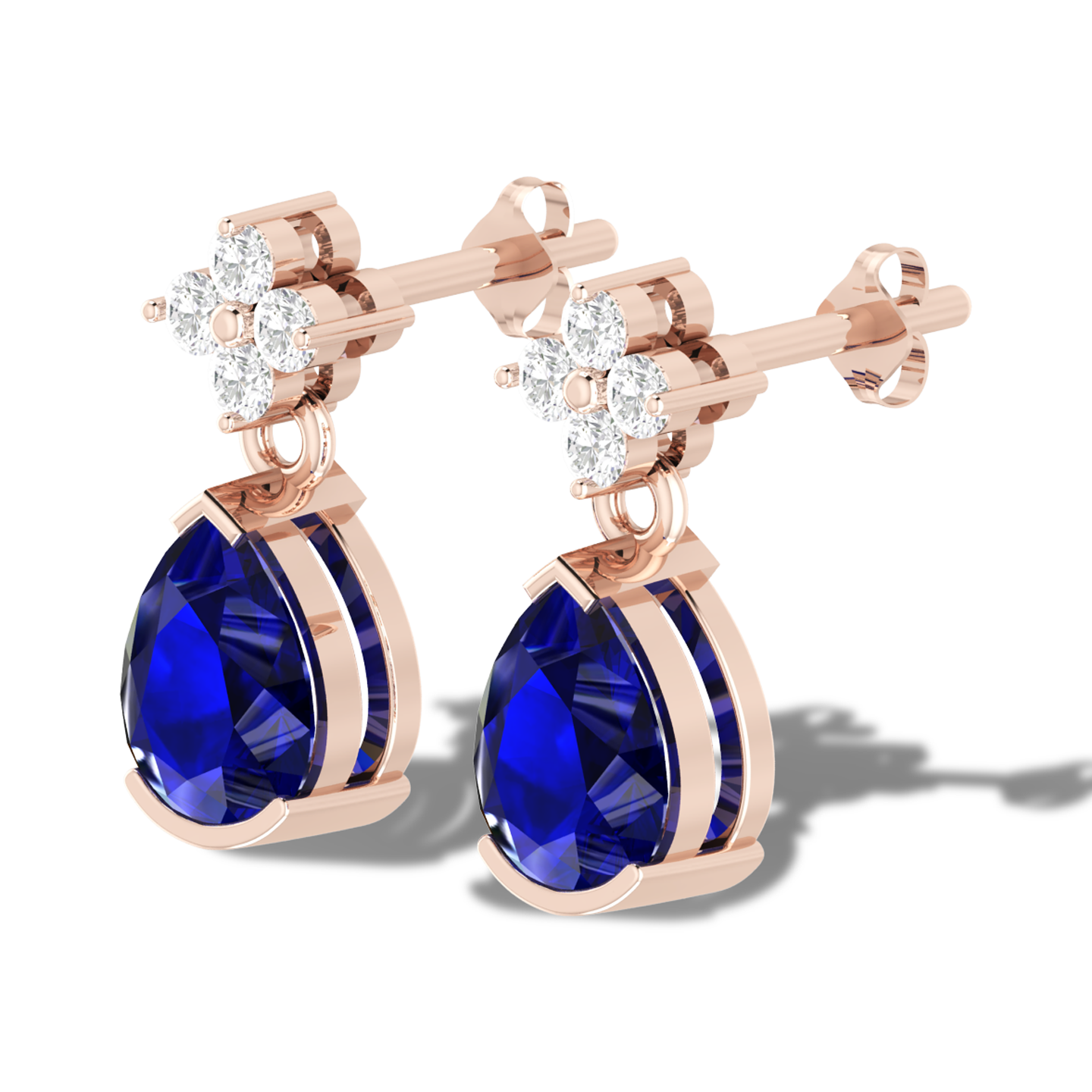 Blue Rose Gold Plated Pear Diamond Earring