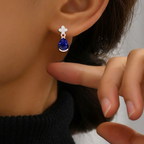 Blue Rose Gold Plated Pear Diamond Earring