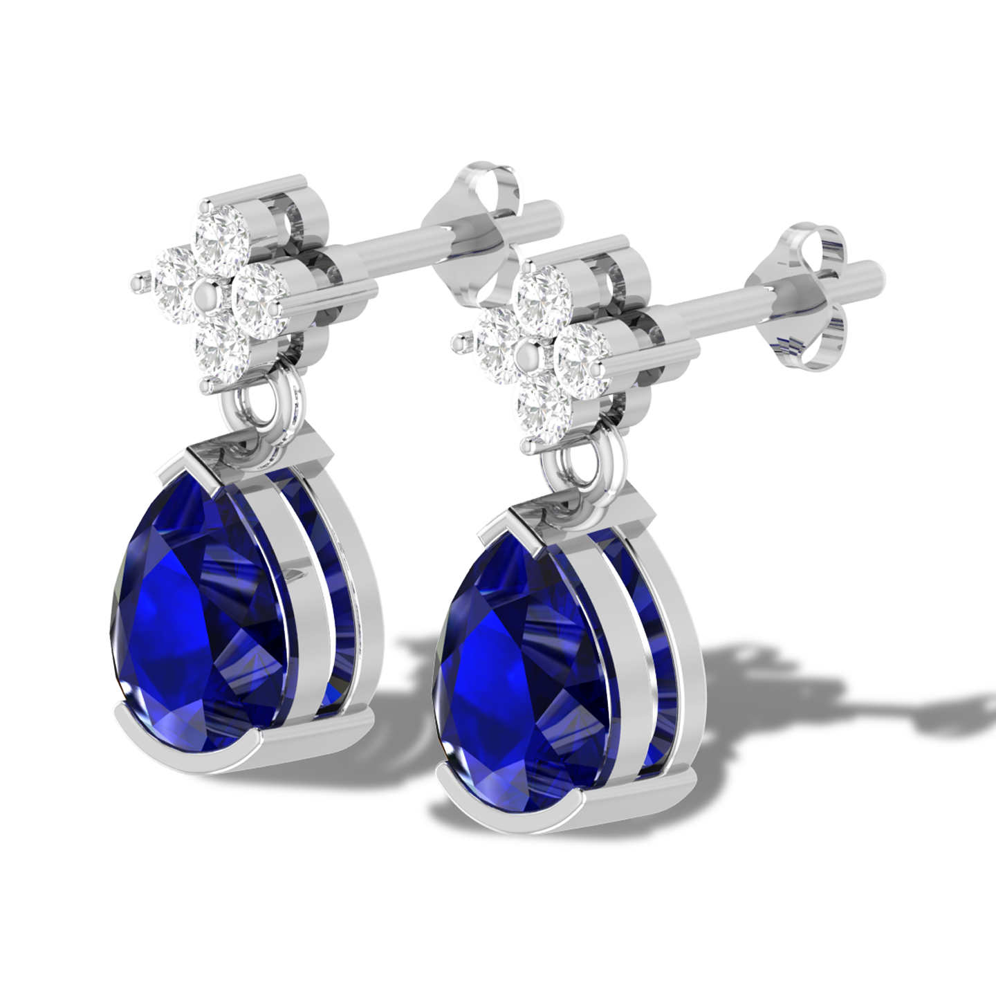 Pear Blue Drop Silver Earring