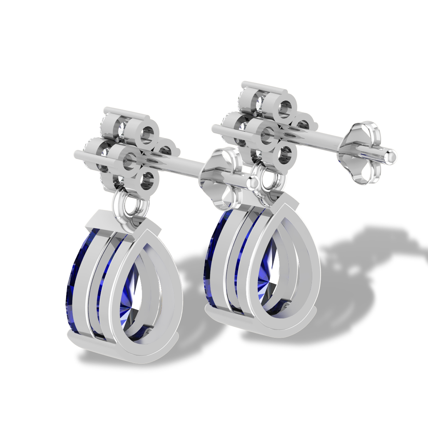 Pear Blue Drop Silver Earring