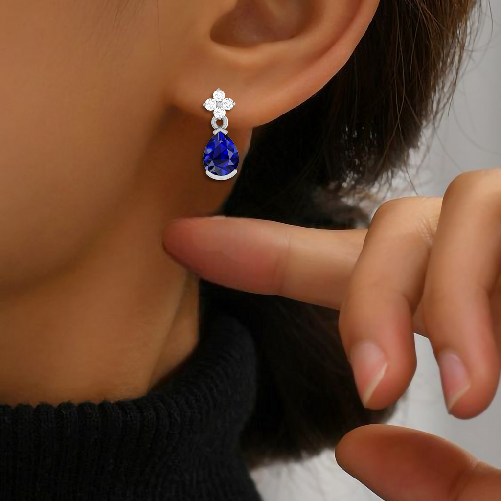 Pear Blue Drop Silver Earring