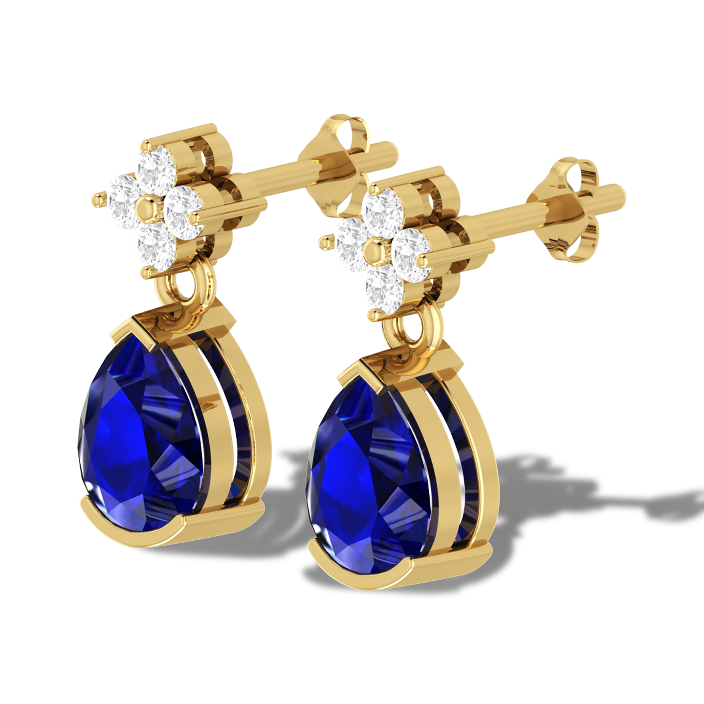 Gold Plated Pear Blue Drop Earring