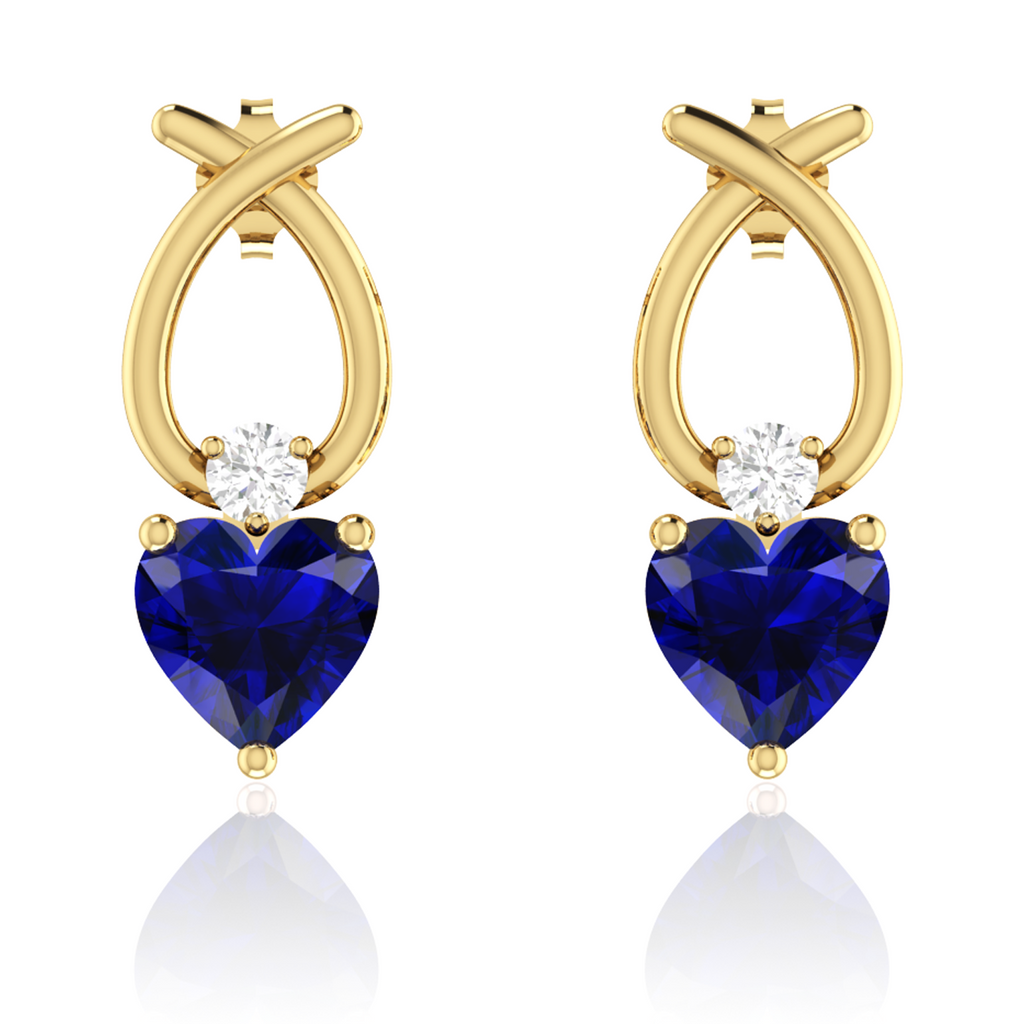 Blue Heart Shaped Ribbon Gold Plated Earrings
