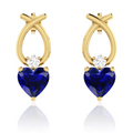 Blue Heart Shaped Ribbon Gold Plated Earrings