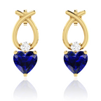 Blue Heart Shaped Ribbon Gold Plated Earrings