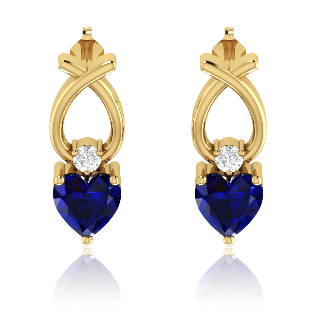 Blue Heart Shaped Ribbon Gold Plated Earrings