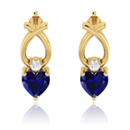 Blue Heart Shaped Ribbon Gold Plated Earrings