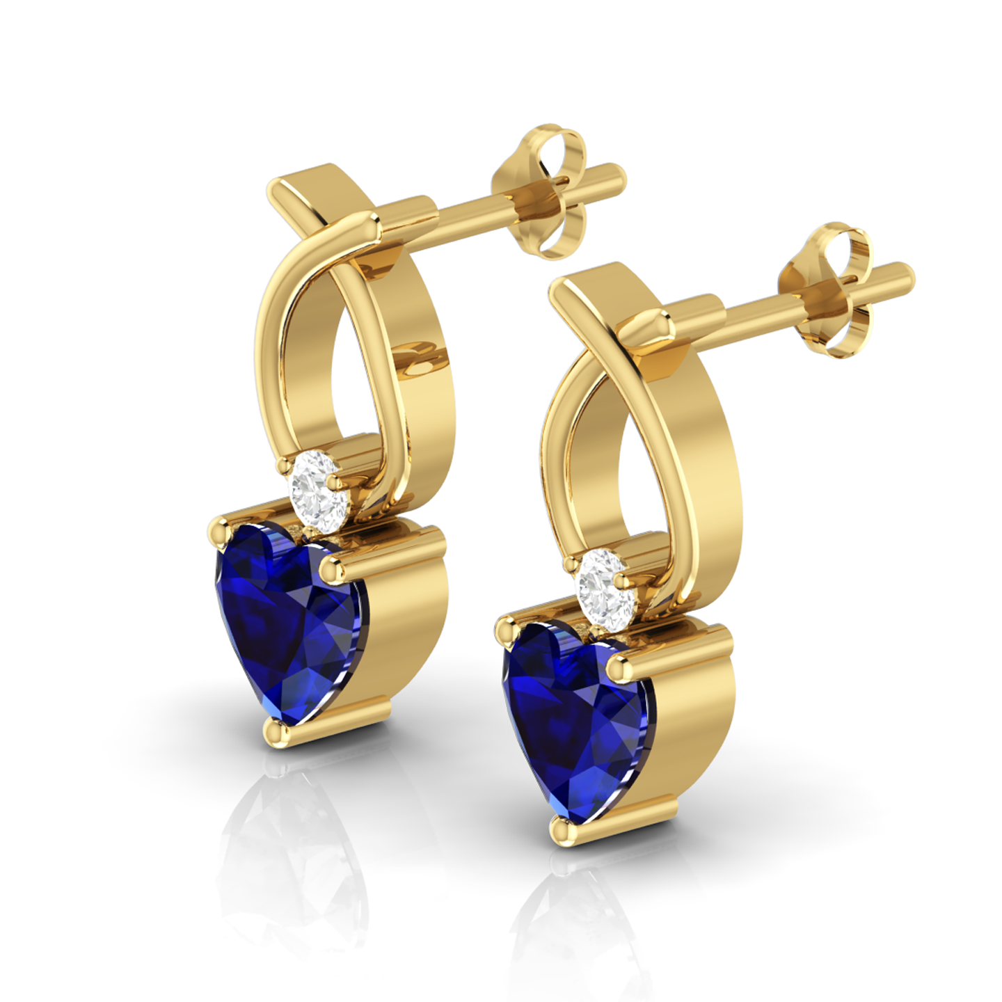 Blue Heart Shaped Ribbon Gold Plated Earrings