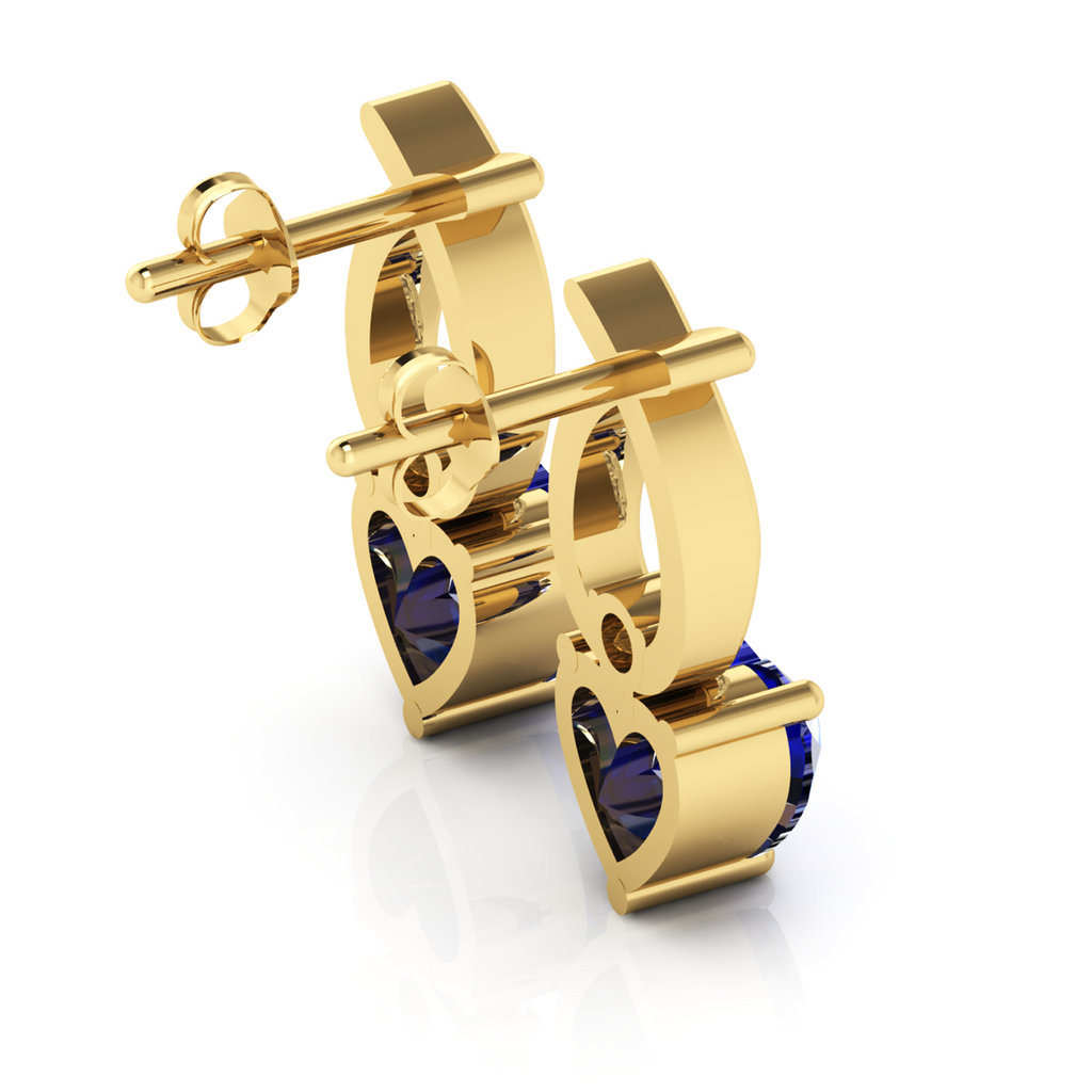 Blue Heart Shaped Ribbon Gold Plated Earrings