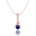 Rose Gold Plated Blue Sapphire Halo Pendant Necklace - View 1