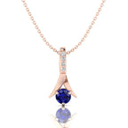 Rose Gold Plated Blue Sapphire Halo Pendant Necklace - View 1