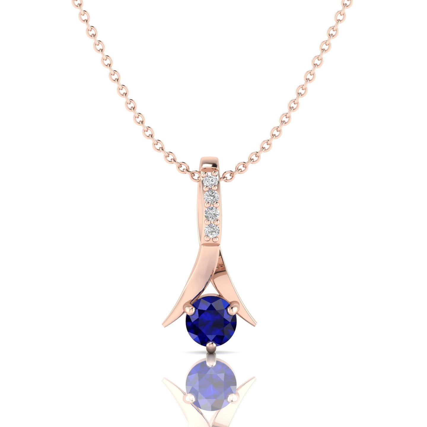 Rose Gold Plated Blue Sapphire Halo Pendant Necklace - View 1