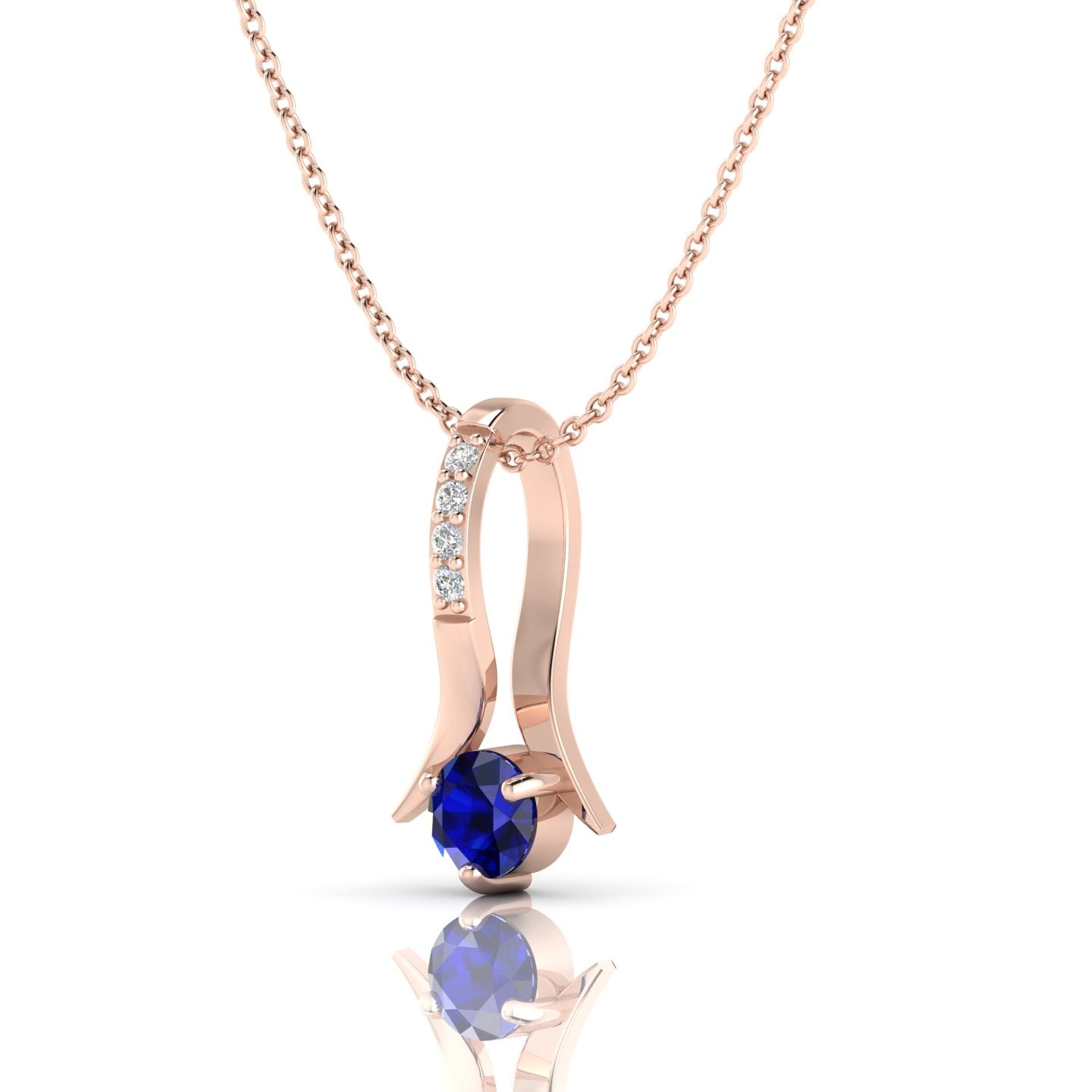Rose Gold Plated Blue Sapphire Halo Pendant Necklace - View 2