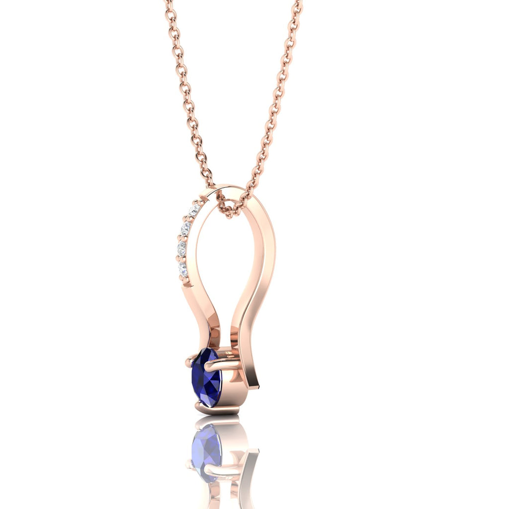 Rose Gold Plated Blue Sapphire Halo Pendant Necklace - View 3