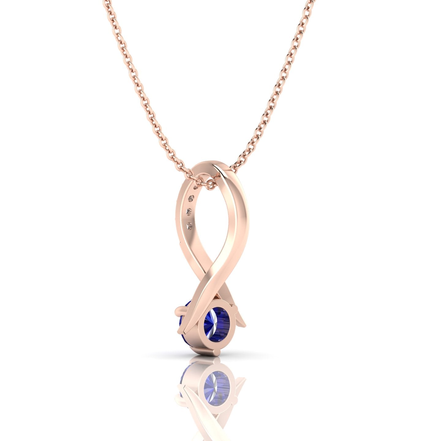 Rose Gold Plated Blue Sapphire Halo Pendant Necklace - View 4