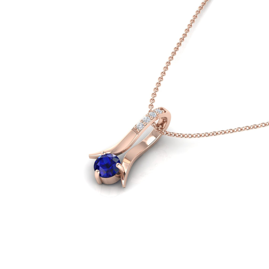 Rose Gold Plated Blue Sapphire Halo Pendant Necklace - View 5