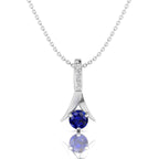 Blue Sapphire 925 Silver Halo Pendant Necklace - View 1